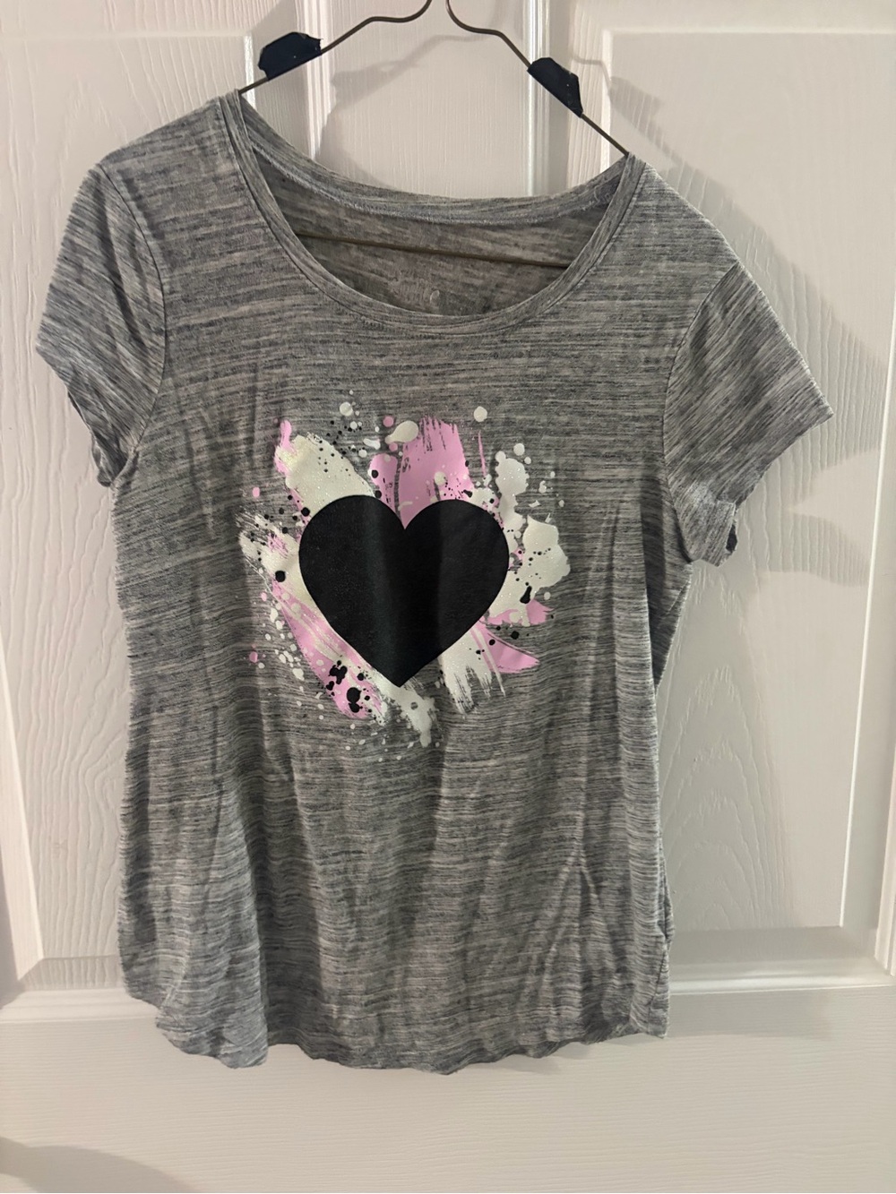 Justice Grey Tee with Black Heart and Pink Accents